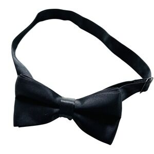 Classic Black Satin Bow Tie for Men Adjustable Neck Strap Formal Accessory